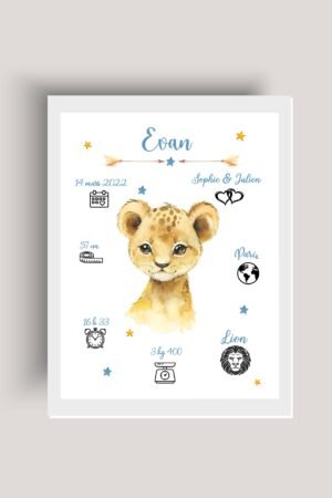 Affiche naissance Fille ou Garçon bébé lion