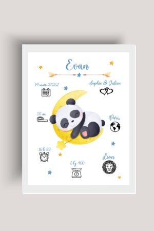 Affiche souvenirs information naissance panda lune